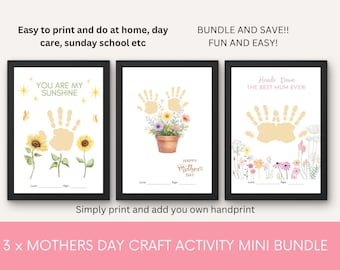 Manualidad de huellas de manos para el Día de la Madre para niños, tarjeta de regalo imprimible para guardar como recuerdo, actividad para bebés y niños pequeños en edad preescolar para mamá.