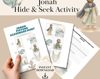 Caccia al tesoro biblica su Giona e la balena per bambini / Attività cristiana stampabile / Gioco per la scuola domenicale / Lezione biblica per l'istruzione domiciliare in formato PDF