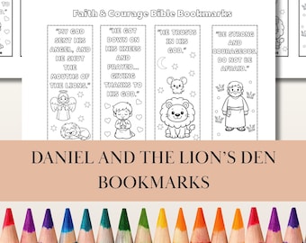 Segnalibri biblici di Daniele stampabili, segnalibri cristiani da colorare per bambini, lavoretti con versetti biblici, attività per la scuola domenicale, download per l'istruzione domiciliare