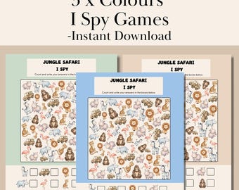 Gioco "Trova l'oggetto" a tema safari nella giungla, stampabile per bambini / 3 versioni a colori / Scheda attività sugli animali / Pagina di attività per l'homeschooling / Gioco di tranquillità per i più piccoli