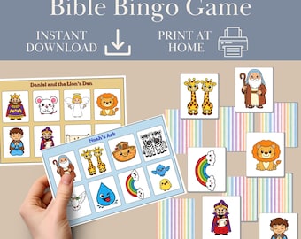 L'Arca di Noè, Daniele e la fossa dei leoni: gioco del bingo, materiale biblico stampabile, attività cristiana per bambini, gioco per la scuola domenicale, divertimento biblico per l'homeschooling