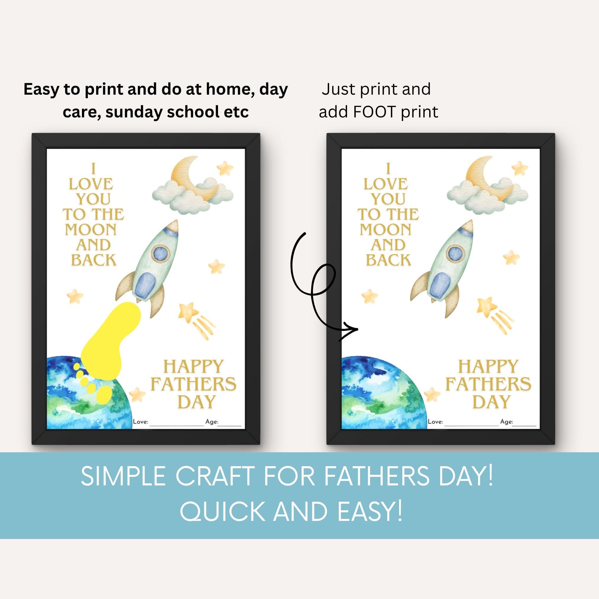 Father's Day Footprint Craft, Rocket Ship Footprint Art, Dad I Love…