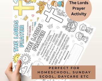 Attività di preghiera del Signore per bambini, tovaglietta, pagina da colorare cristiana, versetto biblico stampabile, attività per la scuola domenicale, foglio di lavoro di preghiera per bambini in PDF
