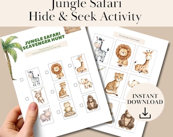 Caccia al tesoro nella giungla stampabile / Gioco di avventura all'aperto per bambini / Attività di caccia agli animali / Gioco per feste di compleanno / Formato A4 e US Letter