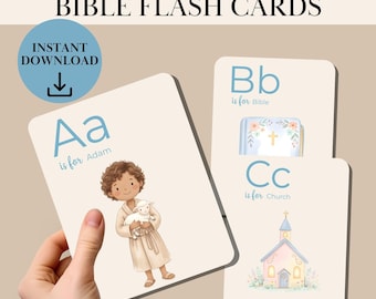 Schede didattiche dell'alfabeto biblico dalla A alla Z / Schede di apprendimento cristiano per l'homeschooling / Alfabeto biblico stampabile / Attività biblica per bambini
