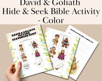 Attività biblica "Nascondino e Davide" con Golia, caccia al tesoro cristiana per bambini / Gioco stampabile per la scuola domenicale, attività di fede per l'istruzione a casa