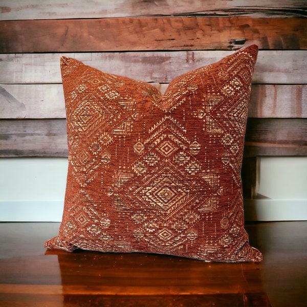 22x22 Pillow Cover, Chenille Pillow Cover, Invisible Zipper Pillow Cover, Rustic Pillow Cover, Home Decor Pillow Cover, Rust Pillow Cover