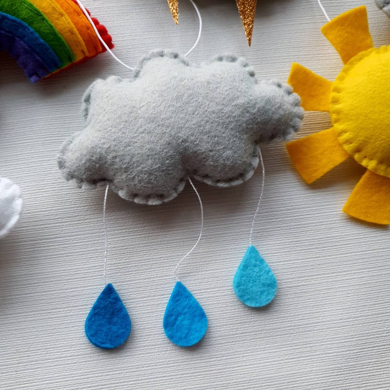 Weather garland. Felt garland with rainbow, sun, cloud, rain, storm, snow and wind. image 4