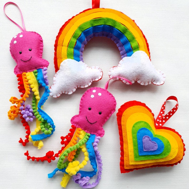 Jellyfish hanging decorations. Octopus, under the sea, bright and pastel rainbow tentacles image 3