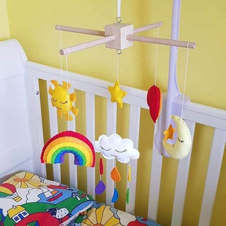Rainbow Mobile. Cot or Ceiling Mobile. Rainbow Clouds Moon Etsy