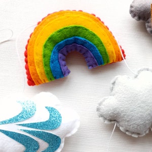 Weather garland. Felt garland with rainbow, sun, cloud, rain, storm, snow and wind. image 2