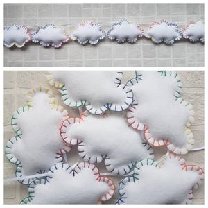 Felt cloud garland with rainbow stitching. Rainbow cloud. Nursery decor. Wall hanging. Felt garland. Cloud nursery.