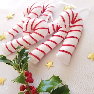 Felt and ribbon candy cane Christmas tree decorations