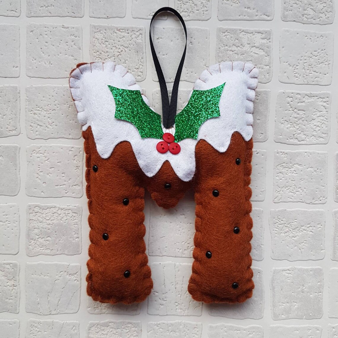 Personalised Christmas Pudding Hanging Letter. 18cm Felt Initial ...