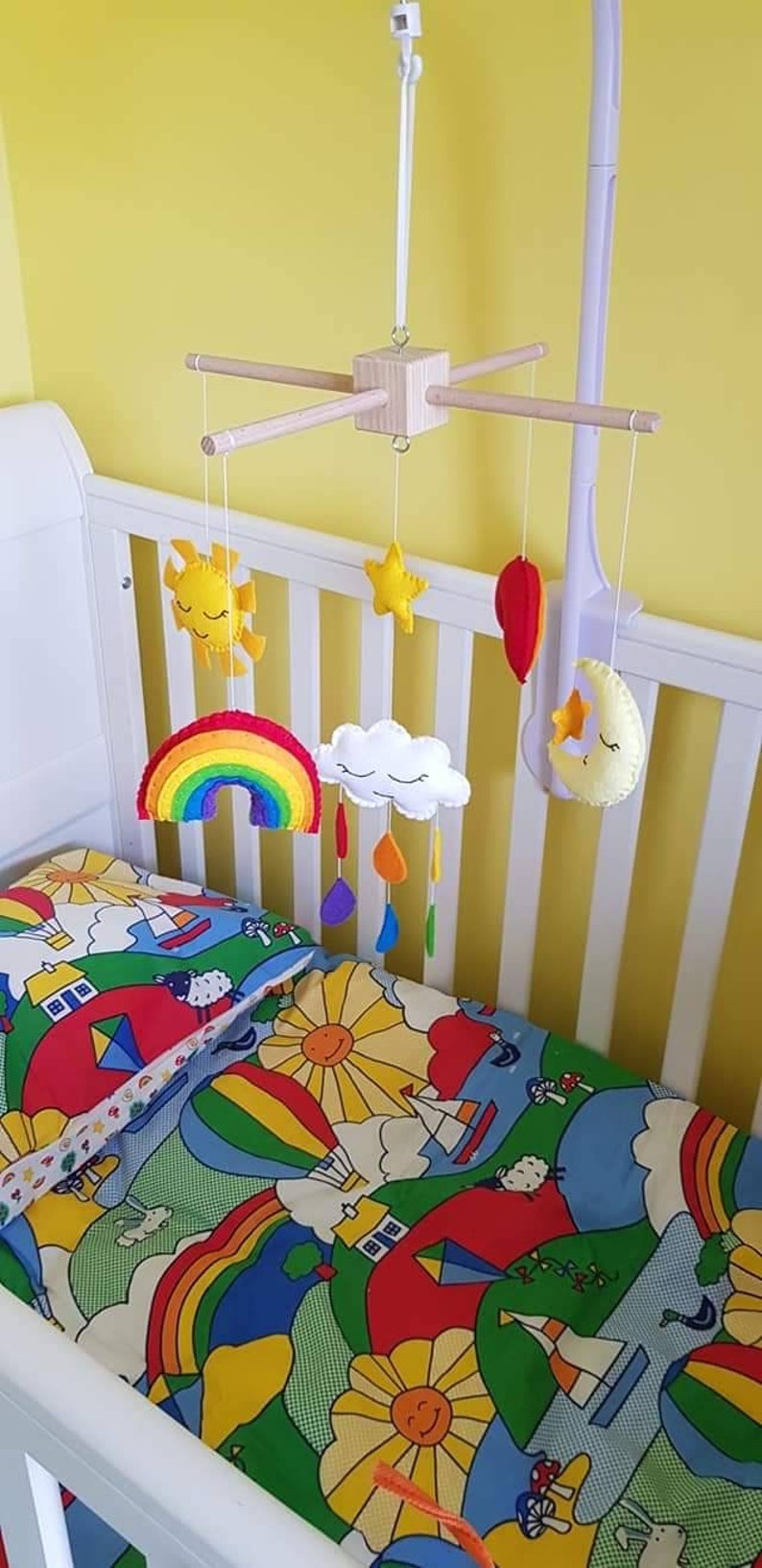 Rainbow Mobile. Cot or Ceiling Mobile. Rainbow Clouds Moon Etsy
