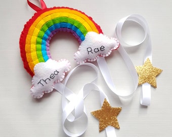 Rainbow hair bow holder. Personalised hair clip storage
