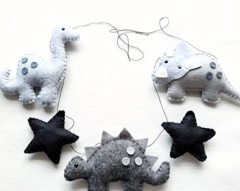 Monochrome dinosaur and star garland