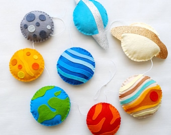 Solar system garland. Felt planets bunting. Space theme bedroom and nursery decor. Under the stars