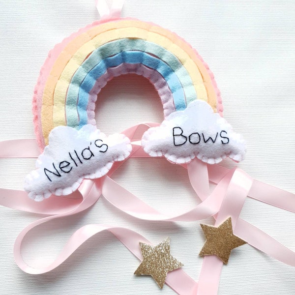 Pastel rainbow hair bow holder. Personalised hair clip storage