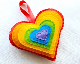 Rainbow Hanging Heart decoration. Hanging Heart Twiggy tree decoration. Rainbow baby nursery bedroom