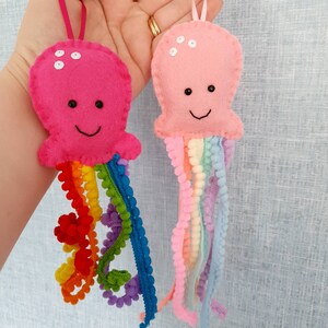 Jellyfish hanging decorations. Octopus, under the sea, bright and pastel rainbow tentacles image 2