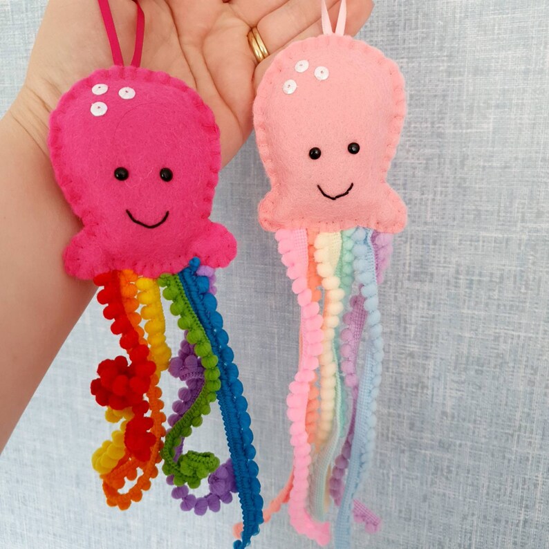 Jellyfish hanging decorations. Octopus, under the sea, bright and pastel rainbow tentacles image 2