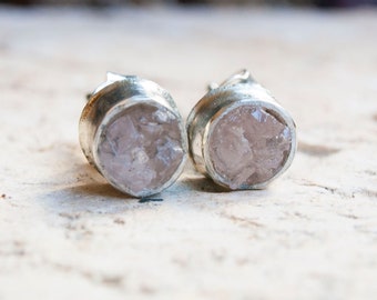 Rose quartz earrings Sterling silver jewelry Crystal studs earrings Tiny Studs Post Earrings Silver Studs Raw stone earrings Small earrings