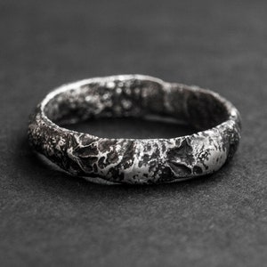 Oxidized Sterling Silver Unisex Ring: Brutalist Rustic Band