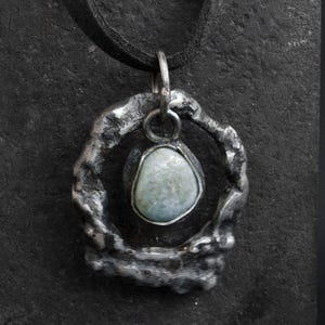 Handmade Larimar Sterling Silver Pendant Necklace: Raw Oxidized Gemstone