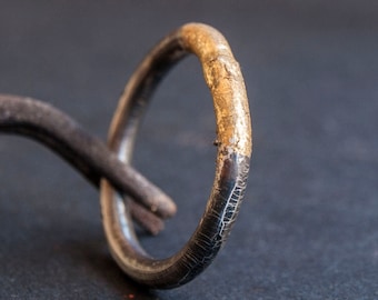 Zilveren ring Unisex zilveren ring 24k gouden organische zilveren ring Handgemaakte ring Gouden en zilveren sieraden Ruw ontwerp zilver Mix metaal Rustieke ringen