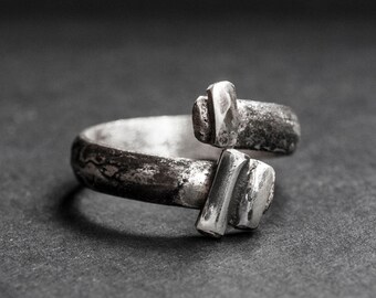 Oxidized Sterling Silver Unisex Ring: Abstract Rustic Band