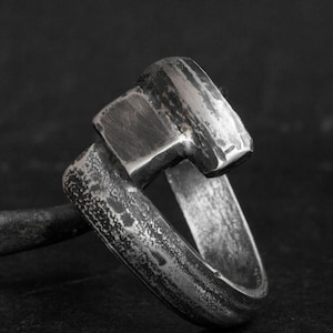 Brutalistische zilveren ring Heren zilver Raw bands cadeau Sieraden voor vinger Geoxideerd sterlingzilver