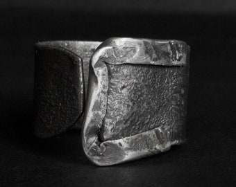 Oxidized Silver Brutalist Ring: Adjustable Raw Band