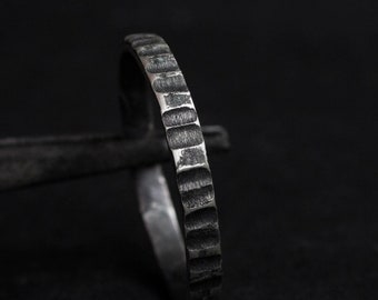 Brutalist ring Silver band ring Engraved silver ring Patina jewelry Oxidized silver ring Men ring silver Unisex silver ring Handmade jewelry