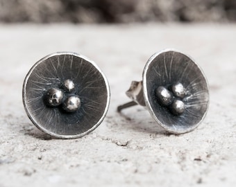Elegant earrings Small flower silver earrings Contemporary jewelry Rustic earrings Studs silver jewelry Art earrings Boho studs sterling