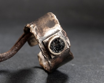 Handmade Brass Tourmaline Ring: Brutalist Unisex Band