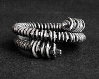 Oxidized Silver Wrap Ring: Adjustable Coiled Band