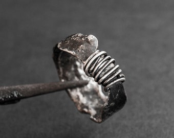 Oxidized Sterling Silver Brutalist Ring: Unisex Rustic Band