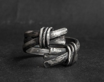 Oxidized Sterling Silver Ring: Wide Band, Rustic Brutalist Style