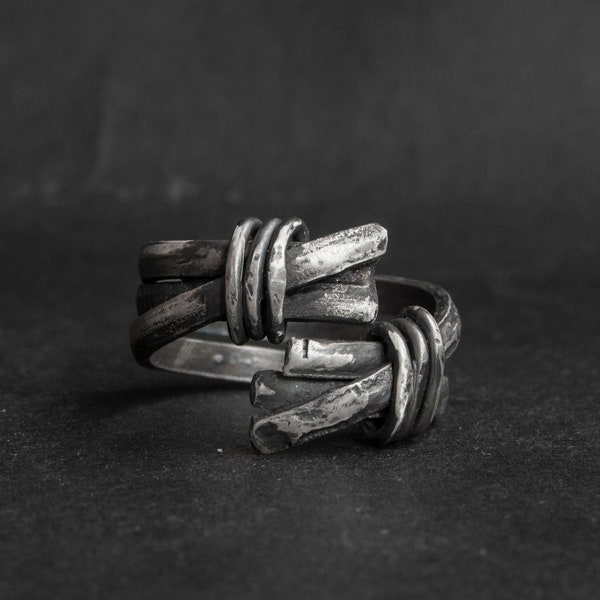 Roher Silberring Verstellbarer Ring Breite Bänder Männer Silberring Rustikaler Silberring Brutalist Silberring Unisex Bandring Oxidiertes Silber Ring