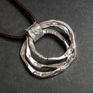 Raw Silver Pendant Necklace: Unisex Rustic Handmade Jewelry