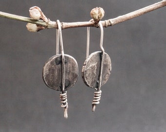 Rustic Oxidized Silver Dangle Earrings: Handmade Art Jewelry