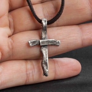 Oxidized Silver Cross Necklace: Rustic Handmade Unisex Pendant