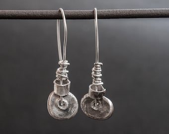 Oxidized Sterling Silver Dangle Earrings: Handmade Rustic Jewelry