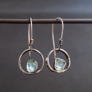 Sterling Silver Apatite Dangle Earrings: Raw Stone Circle Jewelry
