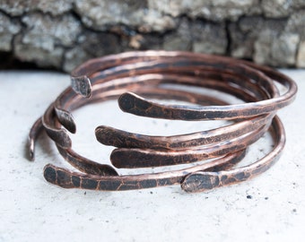 Rustic Copper Bangles: Stacking Cuff Bracelet Set