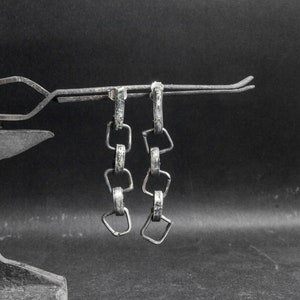 Post dangle silver, Rustic silver earrings, Silver patina earrings, Raw silver jewelry earrings, Handmade silver, Brutalist silver post