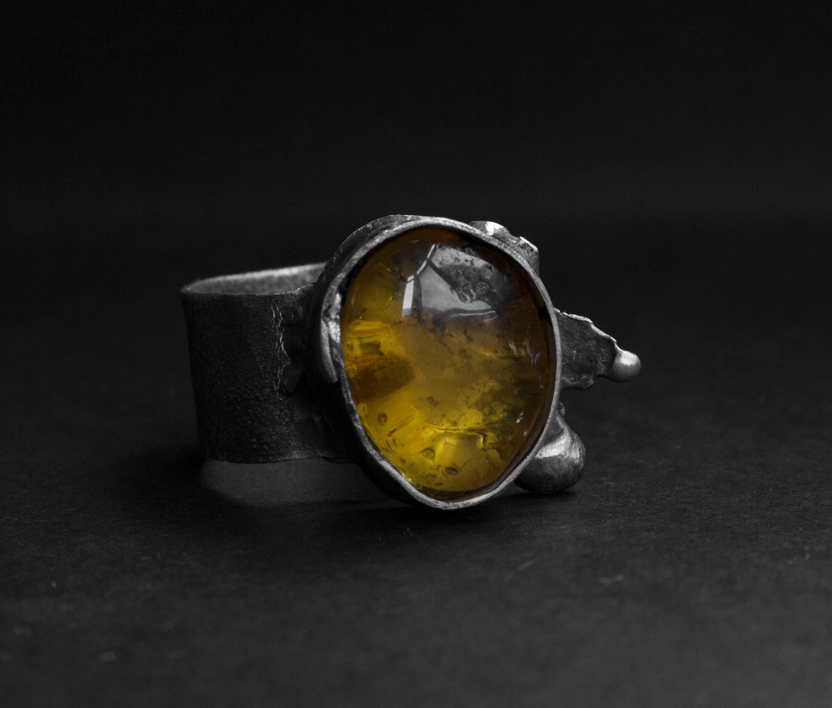 Brutalist silver ring Raw silver jewelry Oxidized silver ring Stone silver ring Adjustable ring Statement ring MoodStory jewelry Large ring
