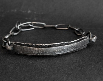 Handmade Oxidized Silver Chain Bracelet: Brutalist Rustic Jewelry