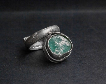 Rustic Silver Ring: Handmade Roman Glass Jewelry